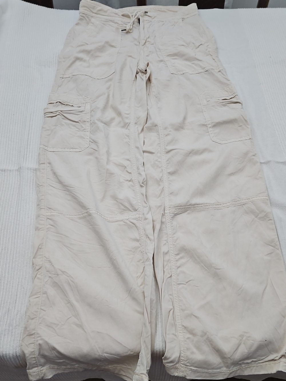 American Eagle Outfitters Cream Wide-Leg Cargo Jumpsuit Pants